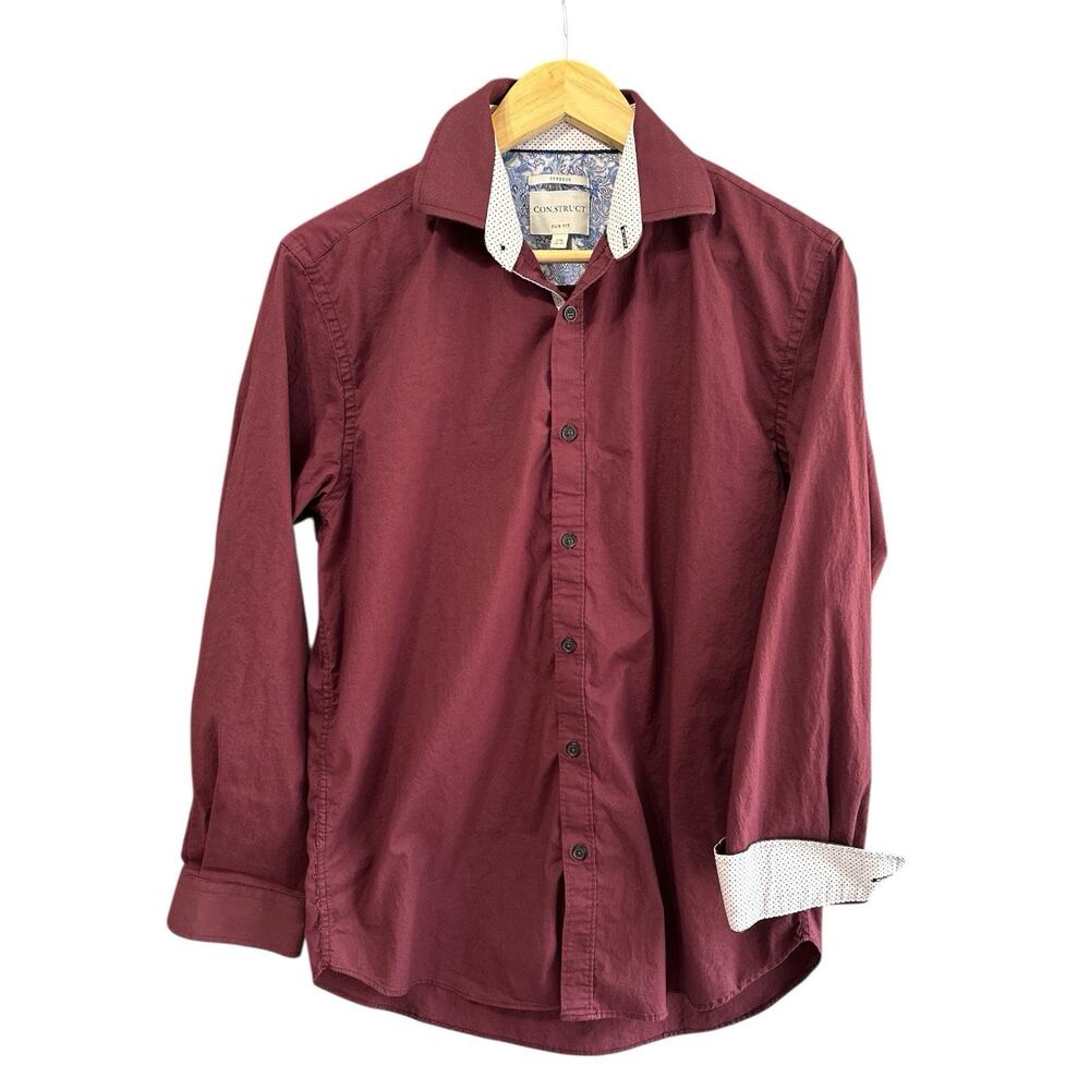 CON.STRUCT Shirt Men’s Size 15.5 Neck 32-33 Burgundy Button Down‎ Paisley